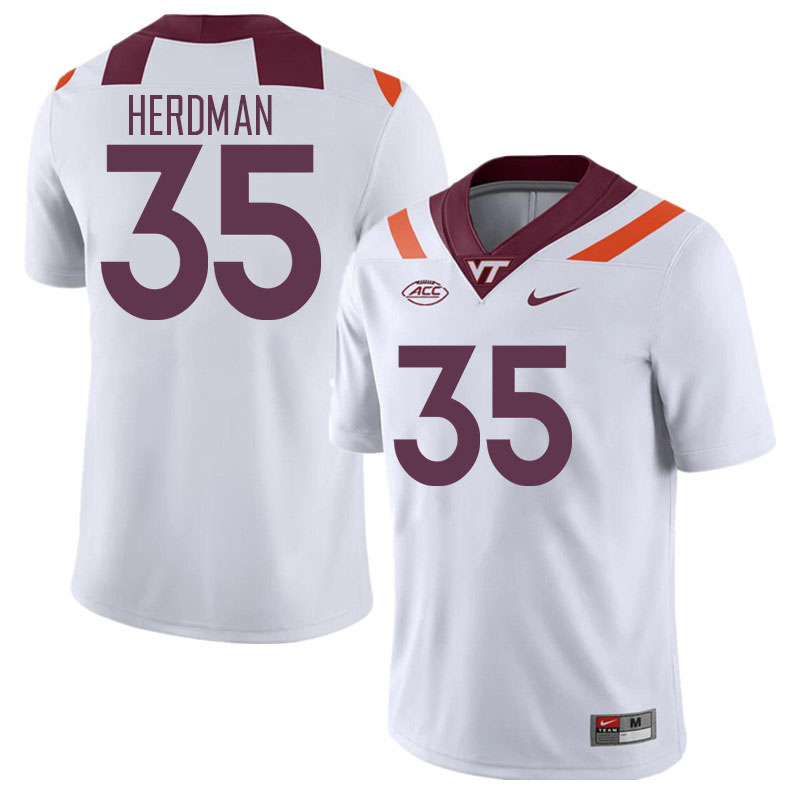 Men #35 Cade Herdman Virginia Tech Hokies College Football Jerseys Stitched Sale-White - Click Image to Close